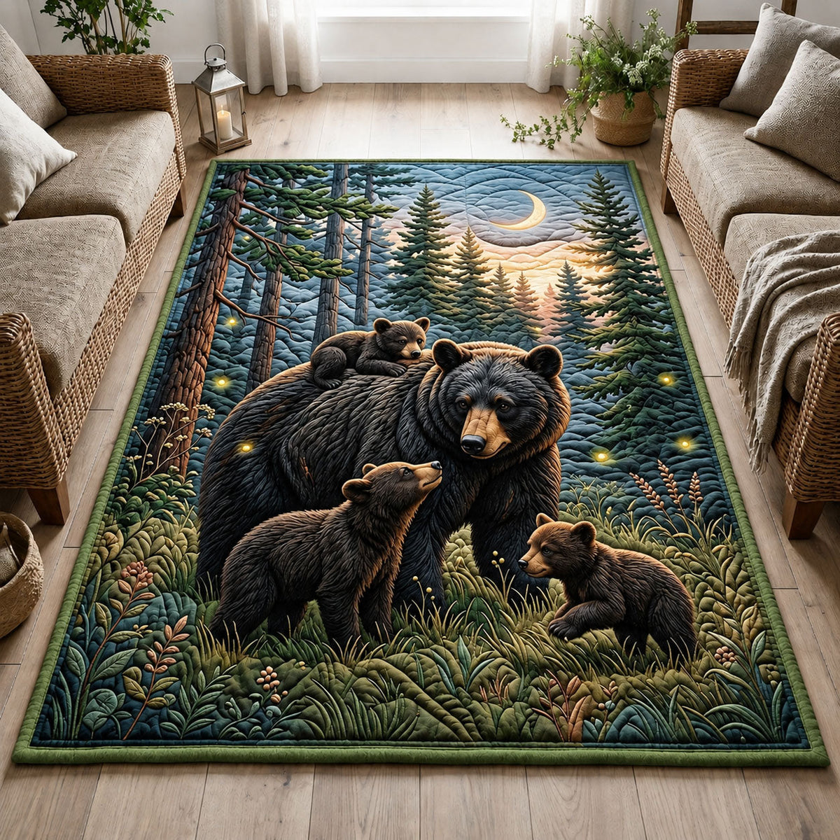 Moonlit Bears area rug in a living room