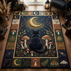 Moonlit Black Cat area rug in a living room
