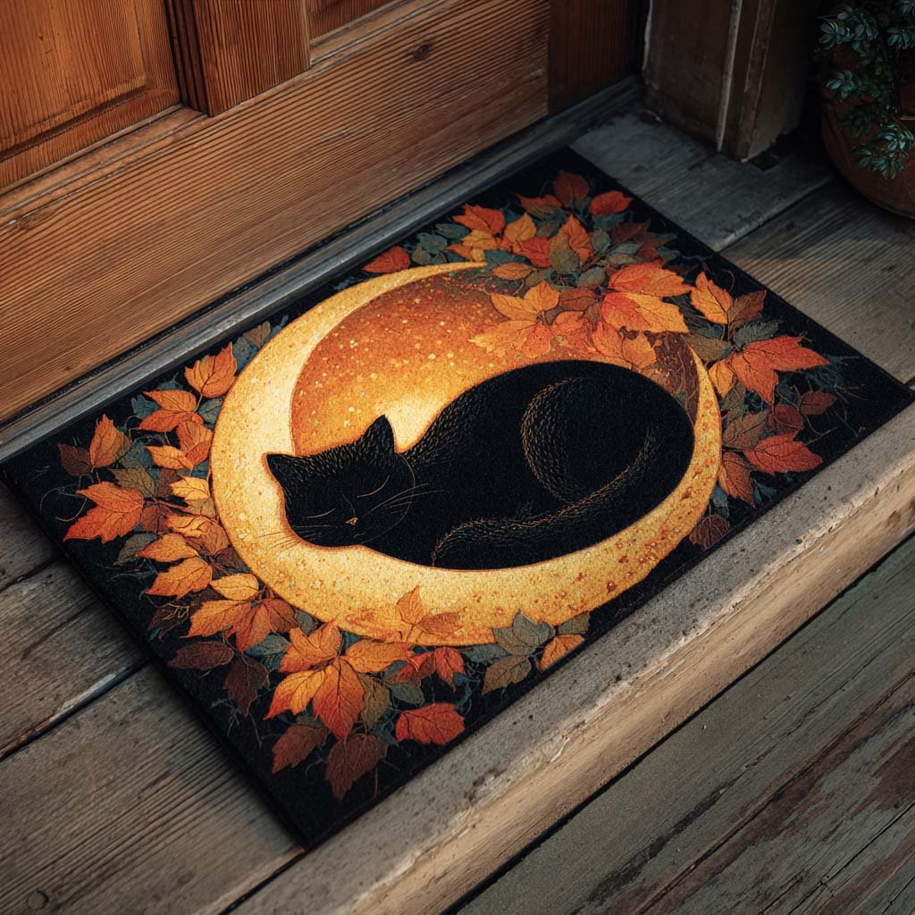 Moonlit Cat Doormat - Cute Animal Design | Printed Welcome Doormat