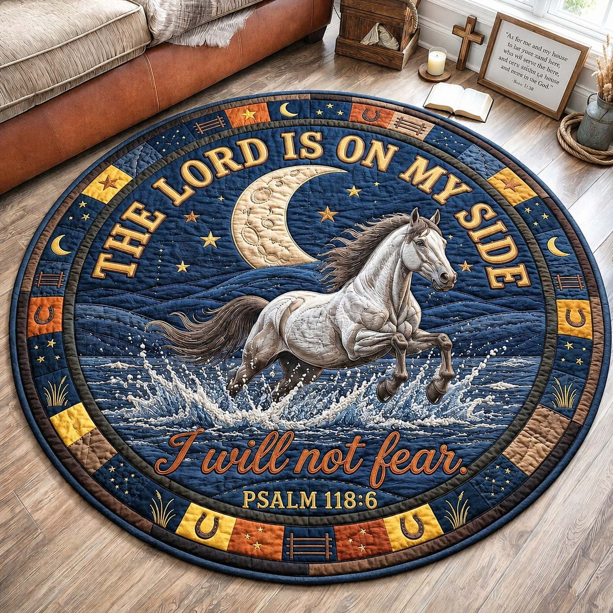 Moonlit Faith Round Mat Rug - washable non-slip printed rug