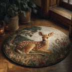 Moonlit Fawn Round Mat Rug - washable non-slip printed rug