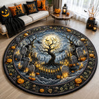 Moonlit Graveyard Round Mat Rug - Nature Design | Serene Home Decor - washable non-slip printed rug
