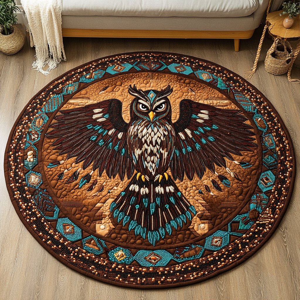 Moonlit Guardian Round Mat Rug - washable non-slip printed rug