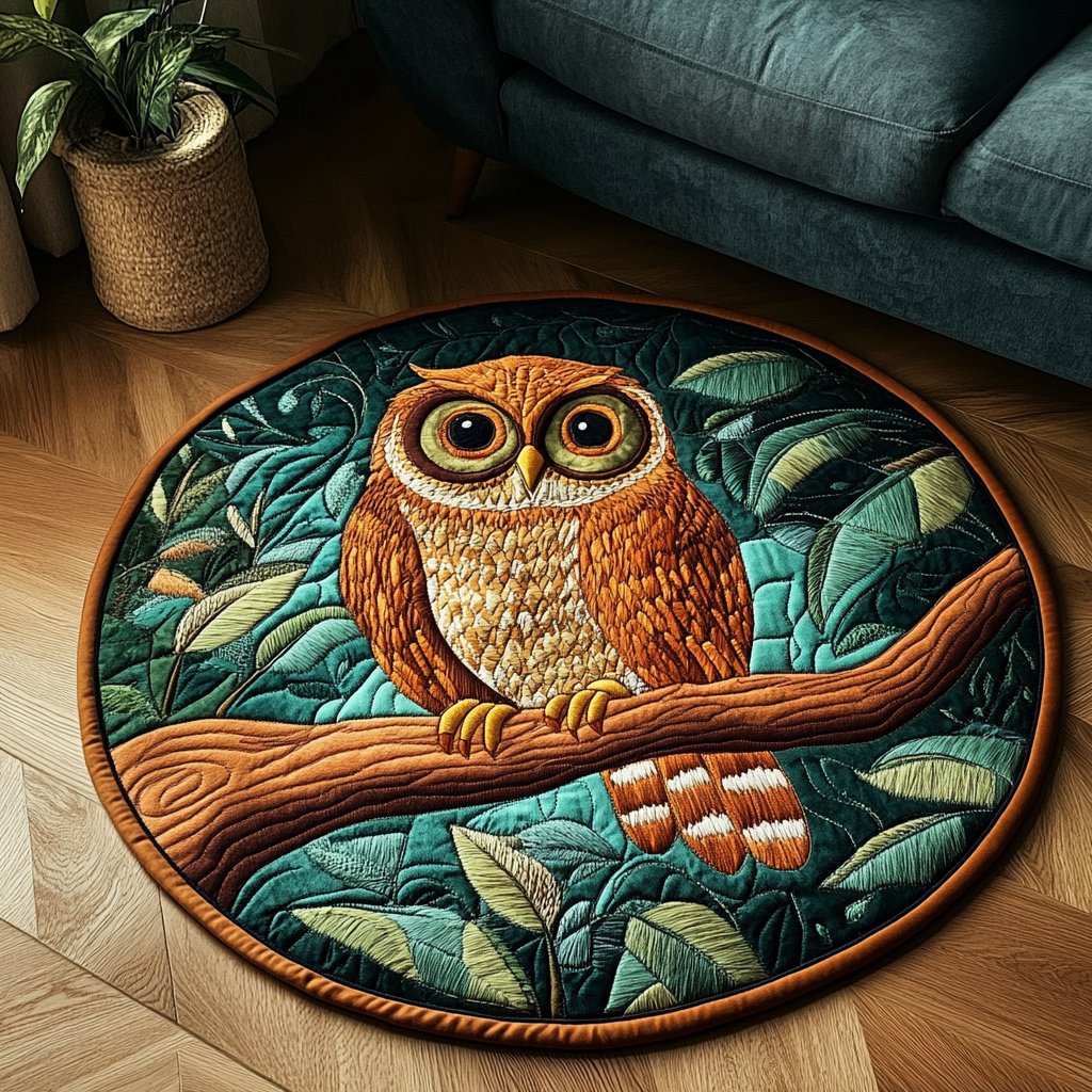 Moonlit Guardian Round Mat Rug - Nature Design | Serene Home Decor