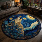 Moonlit Howl Round Mat Rug - washable non-slip printed rug