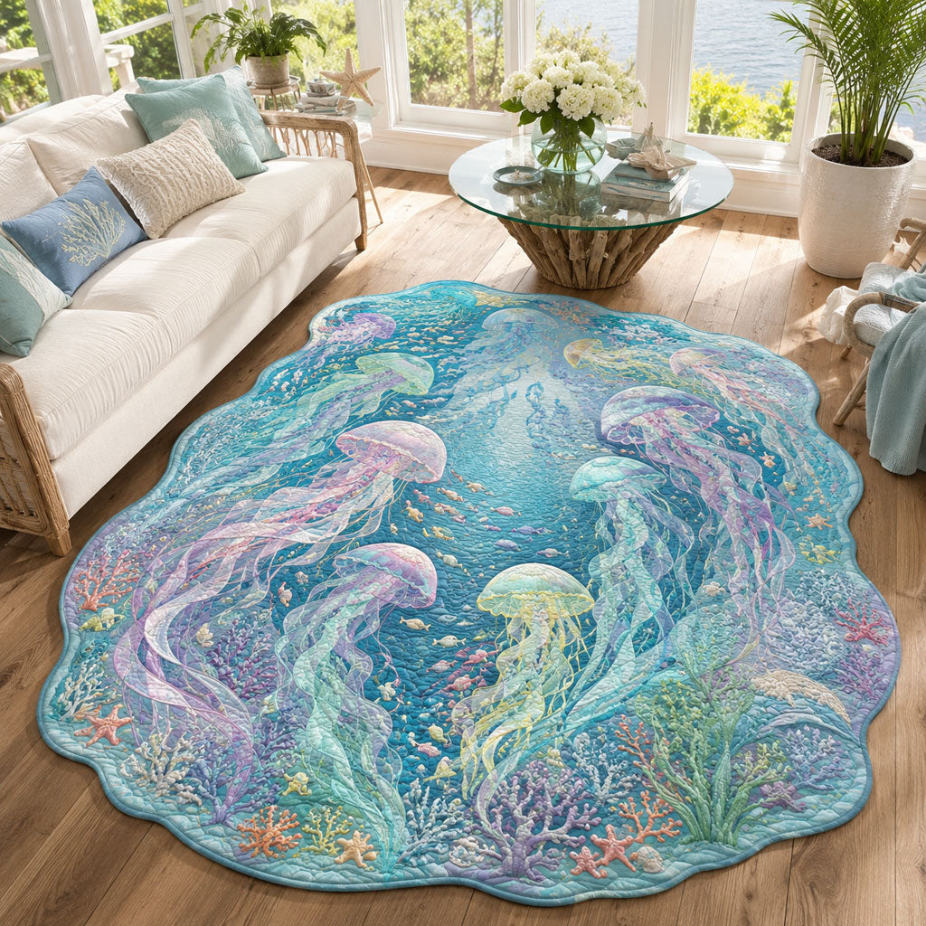 Moonlit Jelly Dance Custom Shape Area Rug - Nature Design | Die-Cut Non-Slip Rug - washable non-slip printed rug