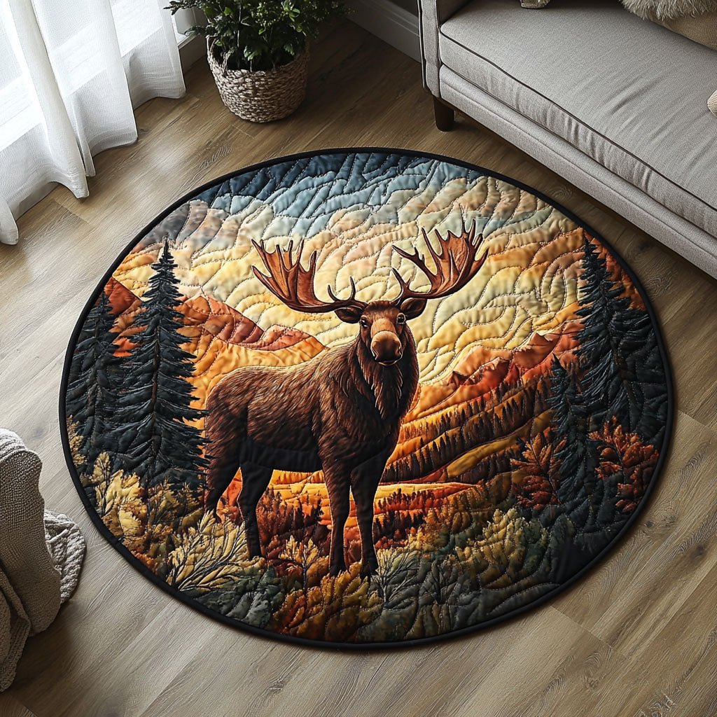 Moonlit Moose Round Mat Rug - washable non-slip printed rug