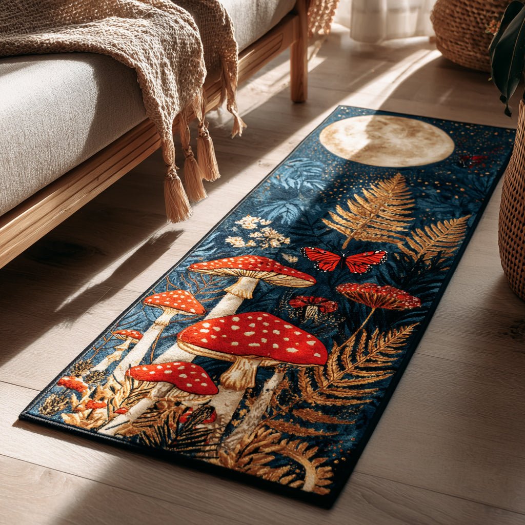Moonlit Mushroom Runner Carpet Runner Rug - Cute Pet Design | Animal Printed Runner Rug