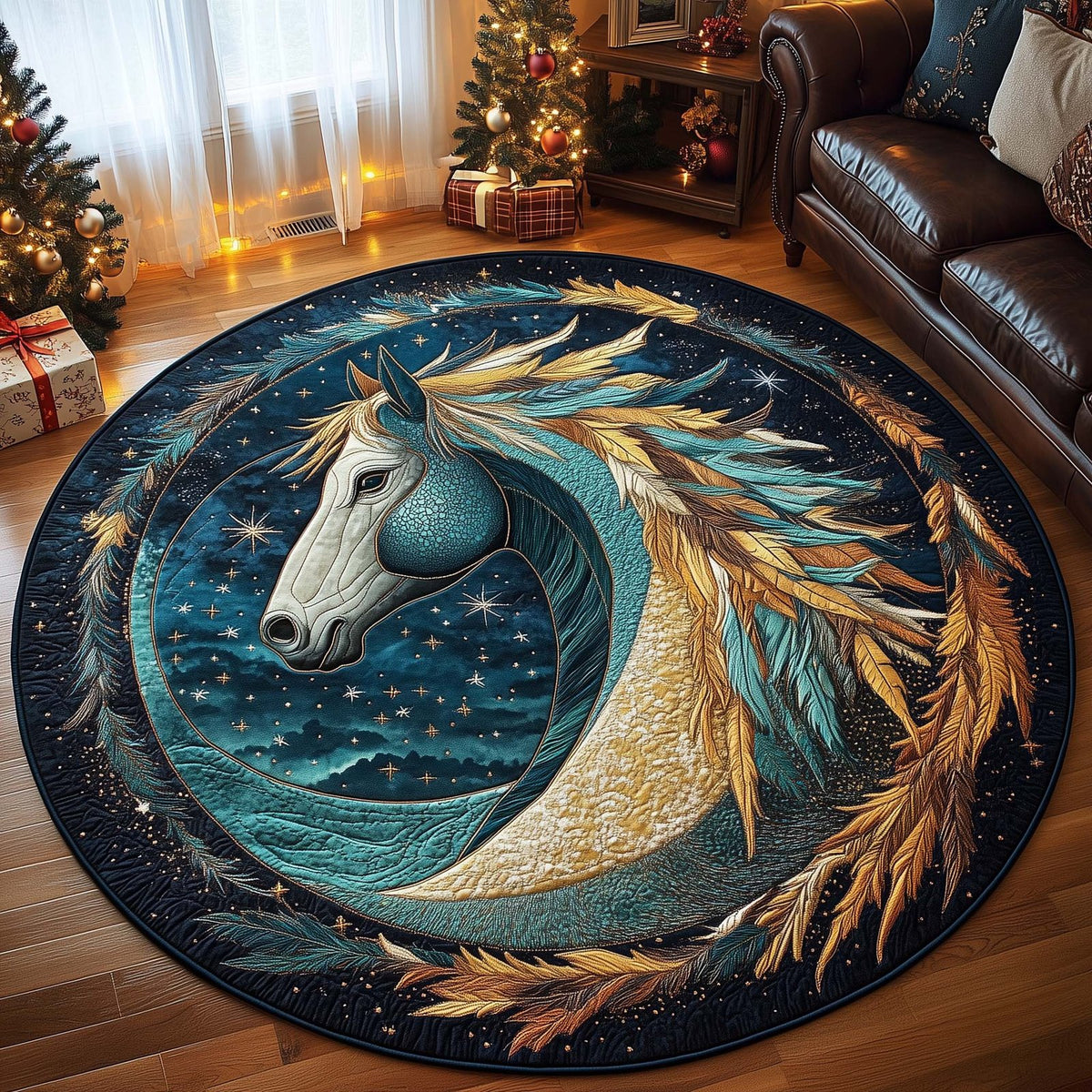Moonlit Noble (Design 2) Round Mat Rug - washable non-slip printed rug