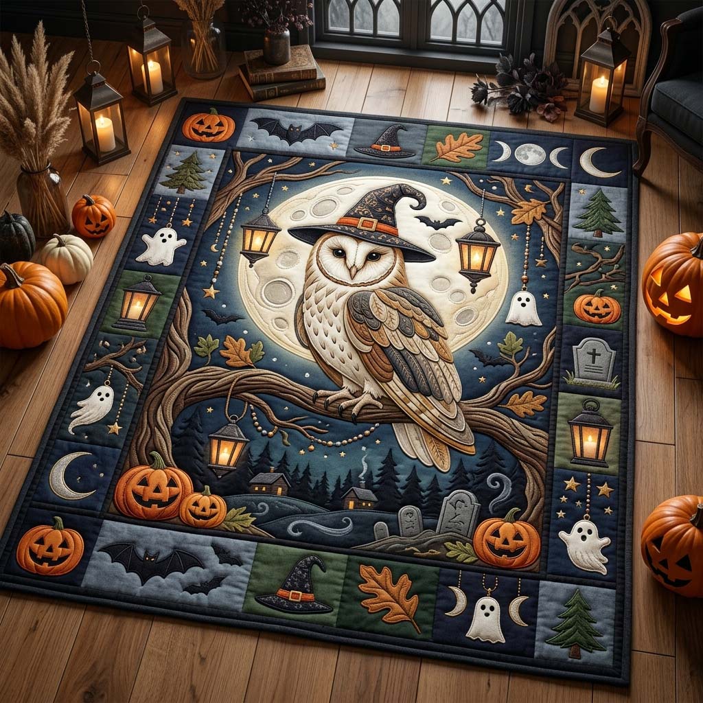 Moonlit Owl Magic area rug in a living room