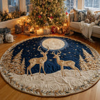 Moonlit Reindeer Christmas Round Mat Rug - washable non-slip printed rug