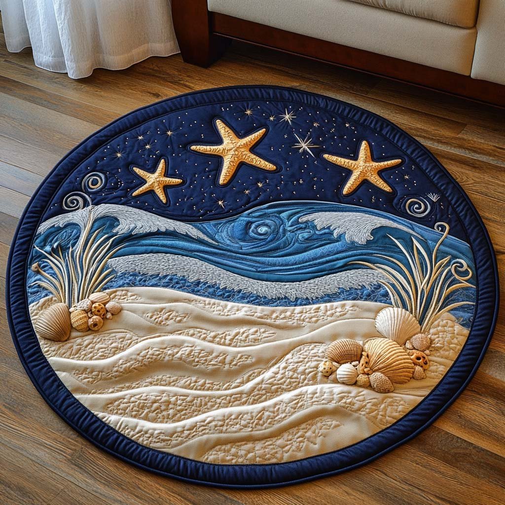 Moonlit Shoreline Round Mat Rug - washable non-slip printed rug