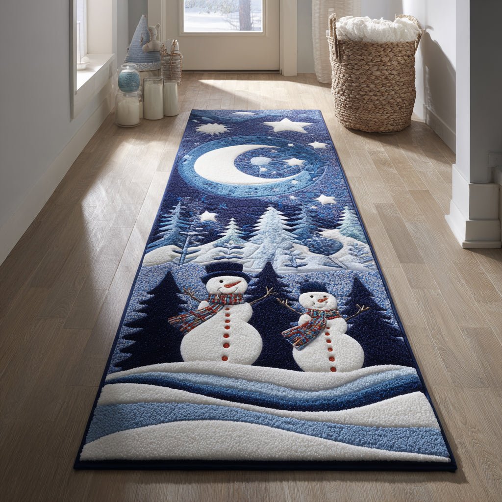 Moonlit Snowman Runner Carpet Runner Rug - Cute Pet Design | Animal Printed Runner Rug