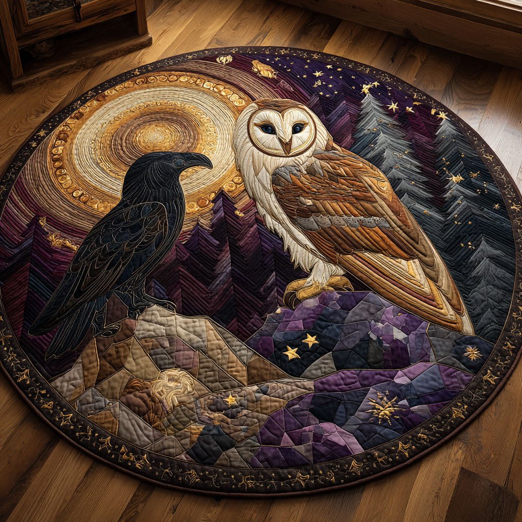 Moonlit Watchers Round Mat Rug - washable non-slip printed rug