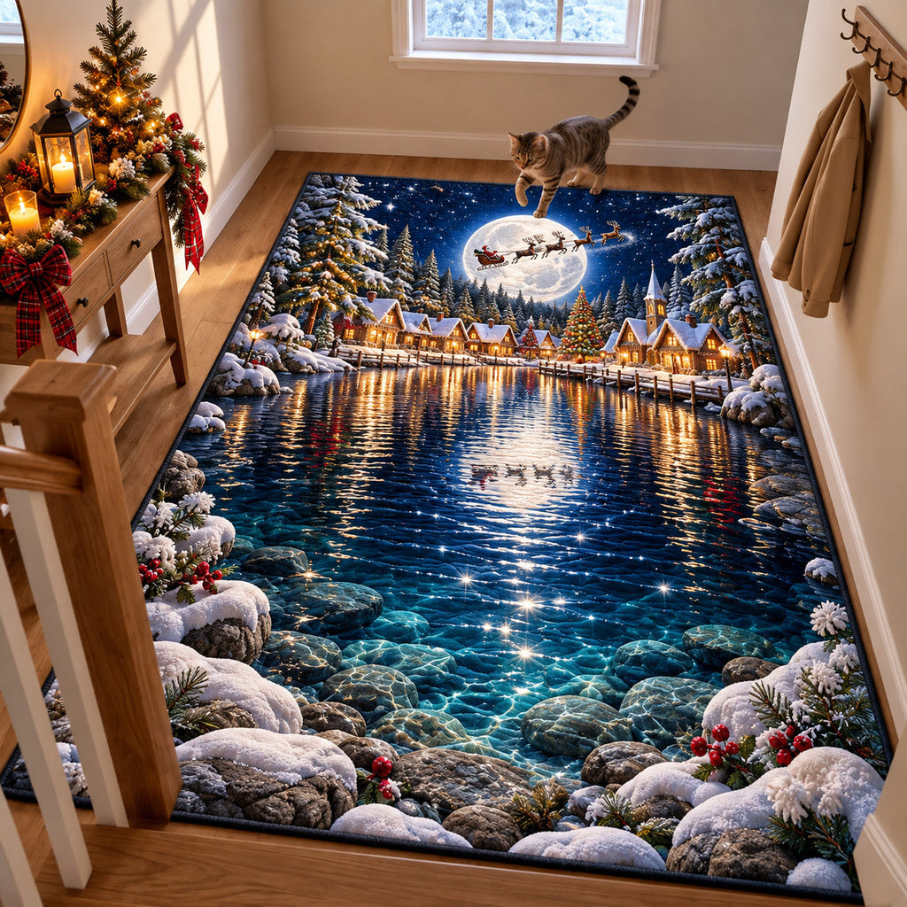 Moonlit Winter Lake area rug in a living room