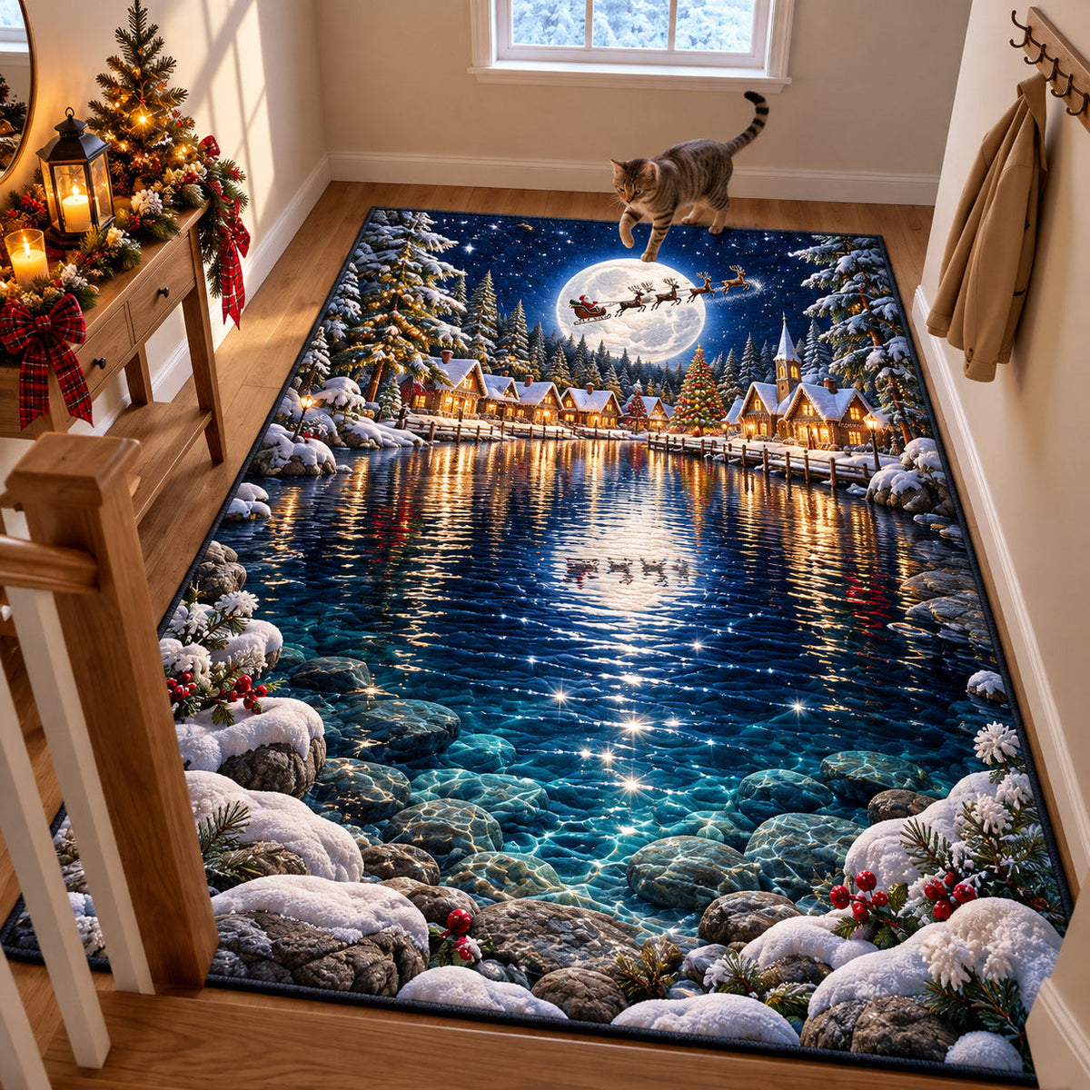 Moonlit Winter Lake area rug in a living room
