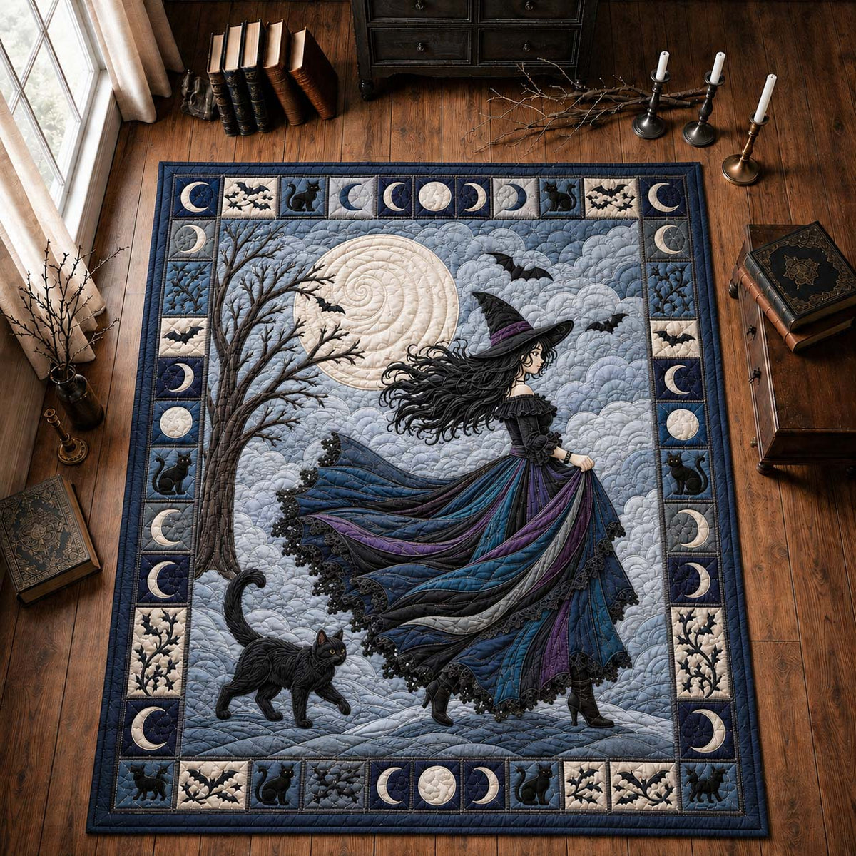 Moonlit Witch Walk area rug in a living room