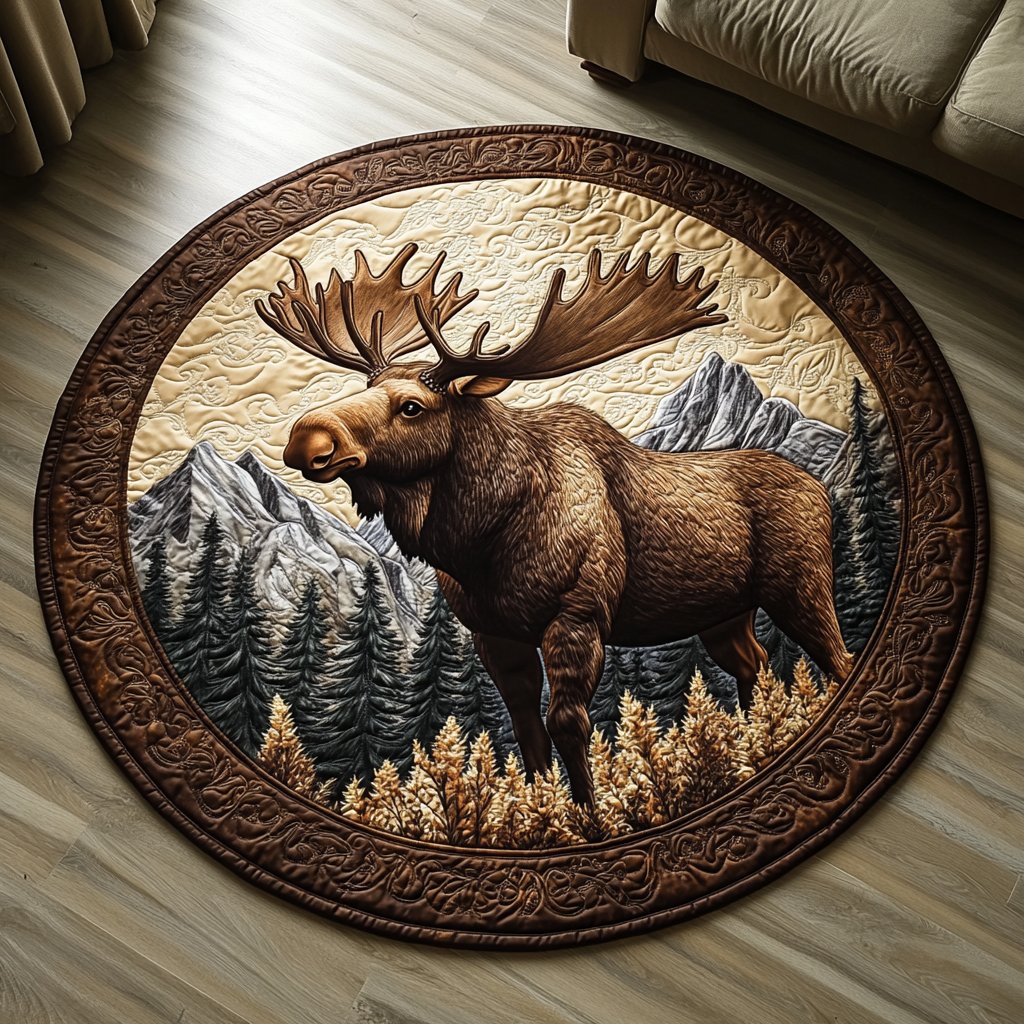 Moose Charm Round Mat Rug - washable non-slip printed rug
