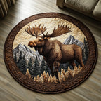 Moose Charm Round Mat Rug - washable non-slip printed rug