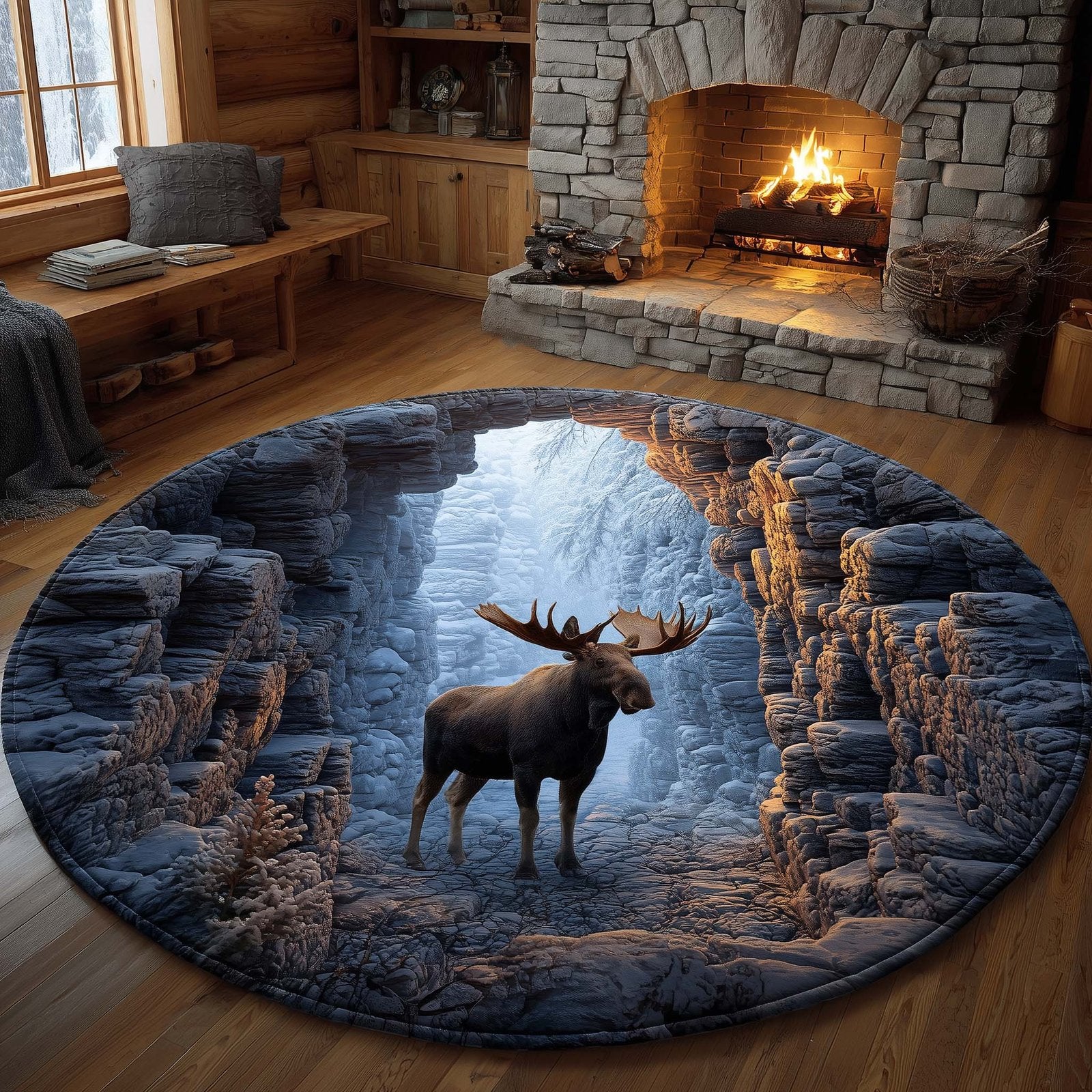 Moose Heaven Round Mat Rug - Nature Design | Serene Home Decor