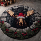 Moose Holiday Delight Round Mat Rug
