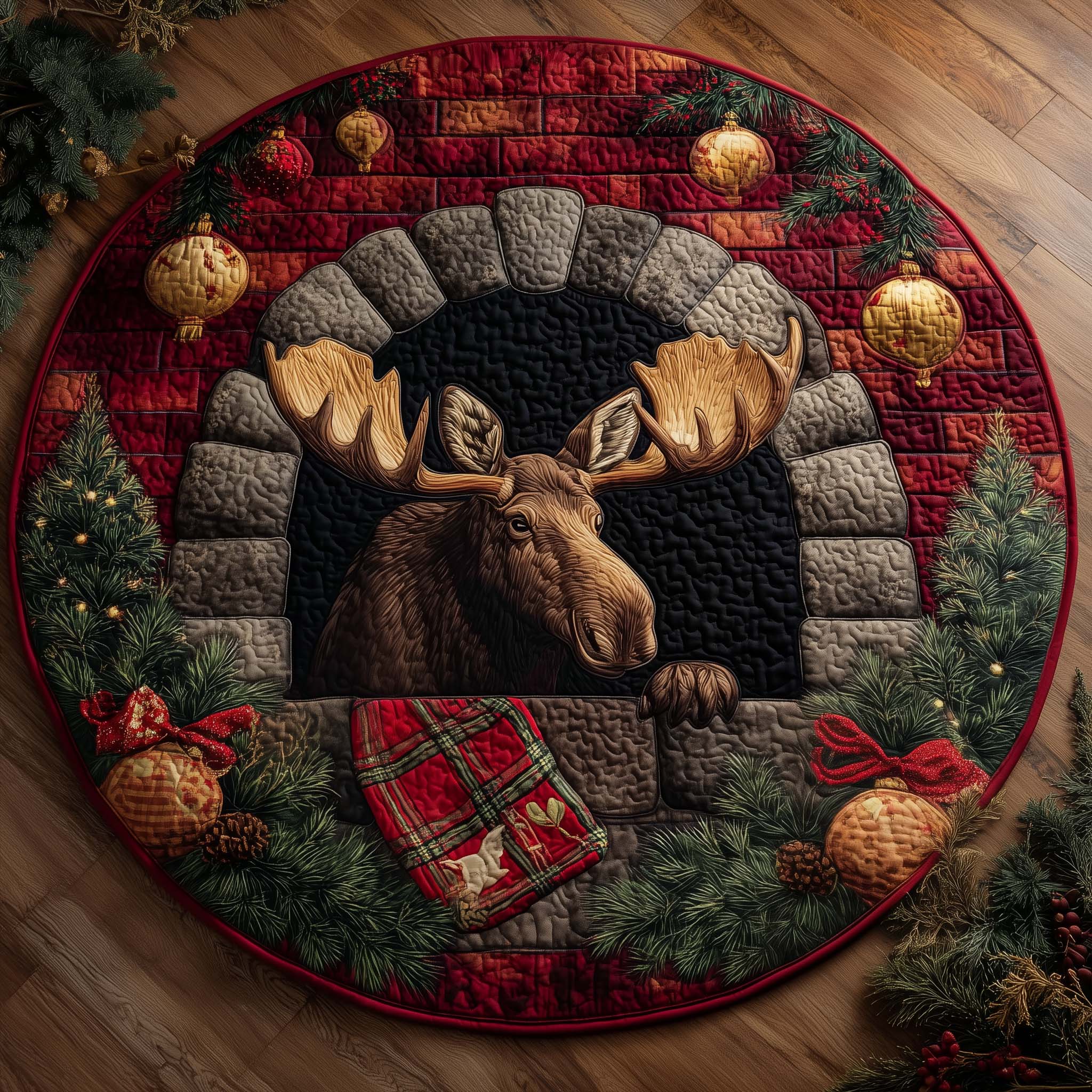 Moose Holiday Delight Round Mat Rug GFTOHD12516