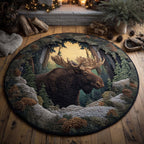 Moose Valley Round Mat Rug - washable non-slip printed rug