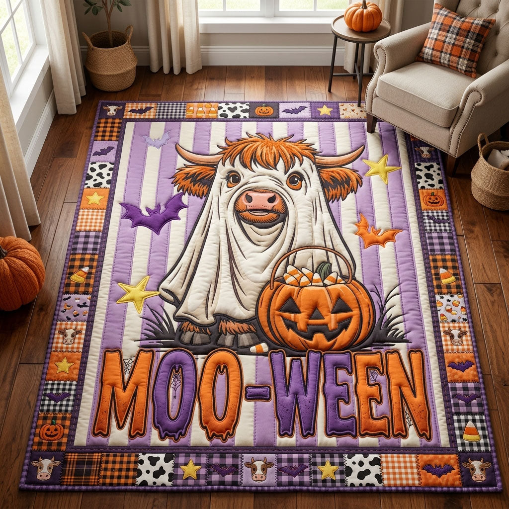 Mooween Pumpkin Cow area rug in a living room