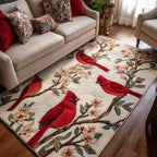 Morning Cardinal area rug in a living room
