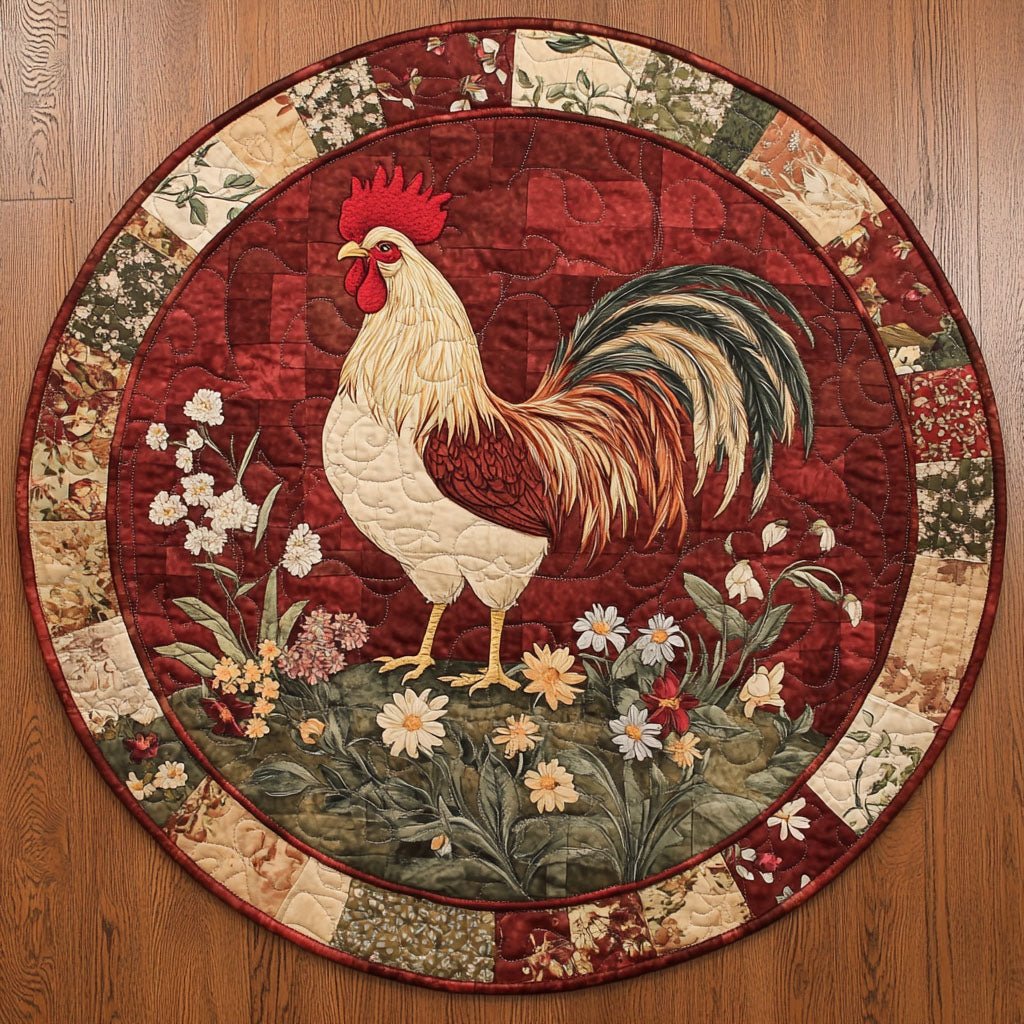 Morning Crow Rooster Round Mat Rug - Nature Design | Serene Home Decor