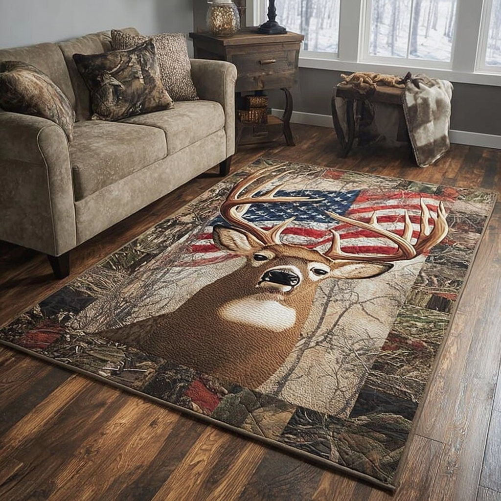 Morning Deer area rug in a living room