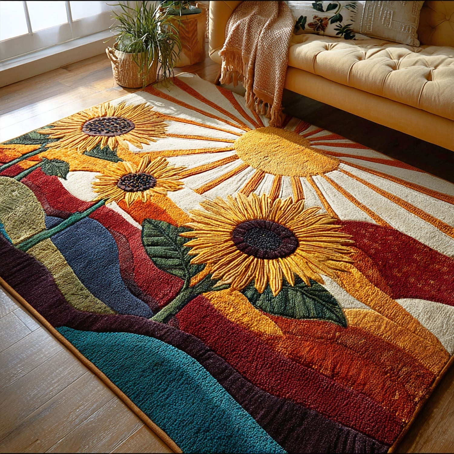 Morning Glow area rug in a living room