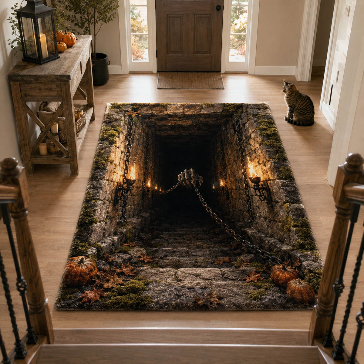 Mortal Pit area rug in a living room
