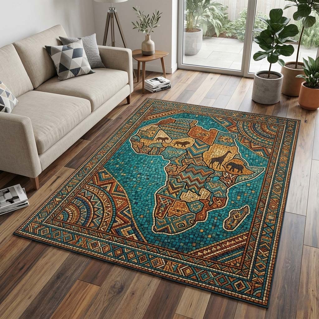 Mosaic Africa area rug in a living room