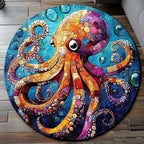 Mosaic Ocean Octopus Round Mat Rug - washable non-slip printed rug