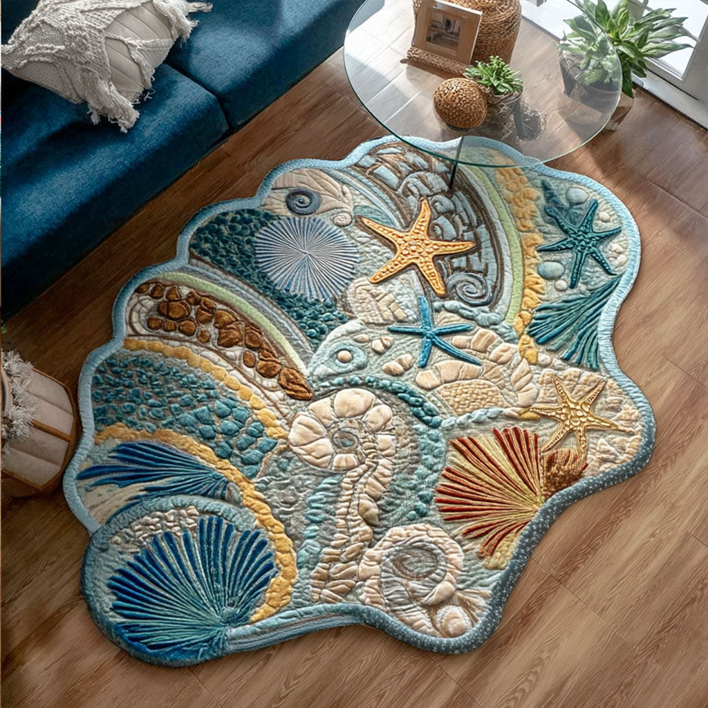 Mosaic Shell Serenity Custom Shape Area Rug - Nature Design | Die-Cut Non-Slip Rug - washable non-slip printed rug