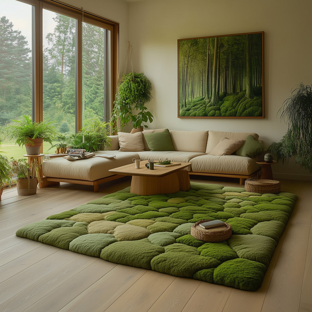 Moss Green area rug in a living room