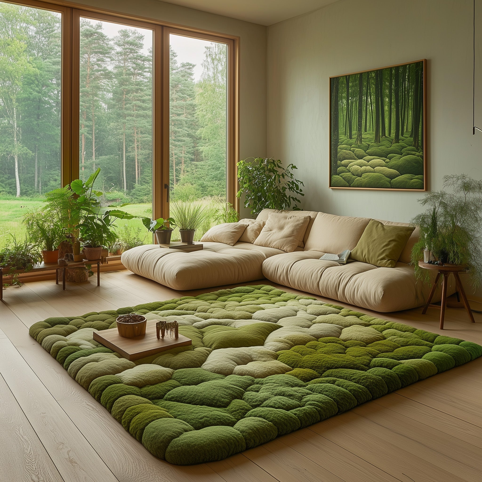 Moss Green area rug in a living room