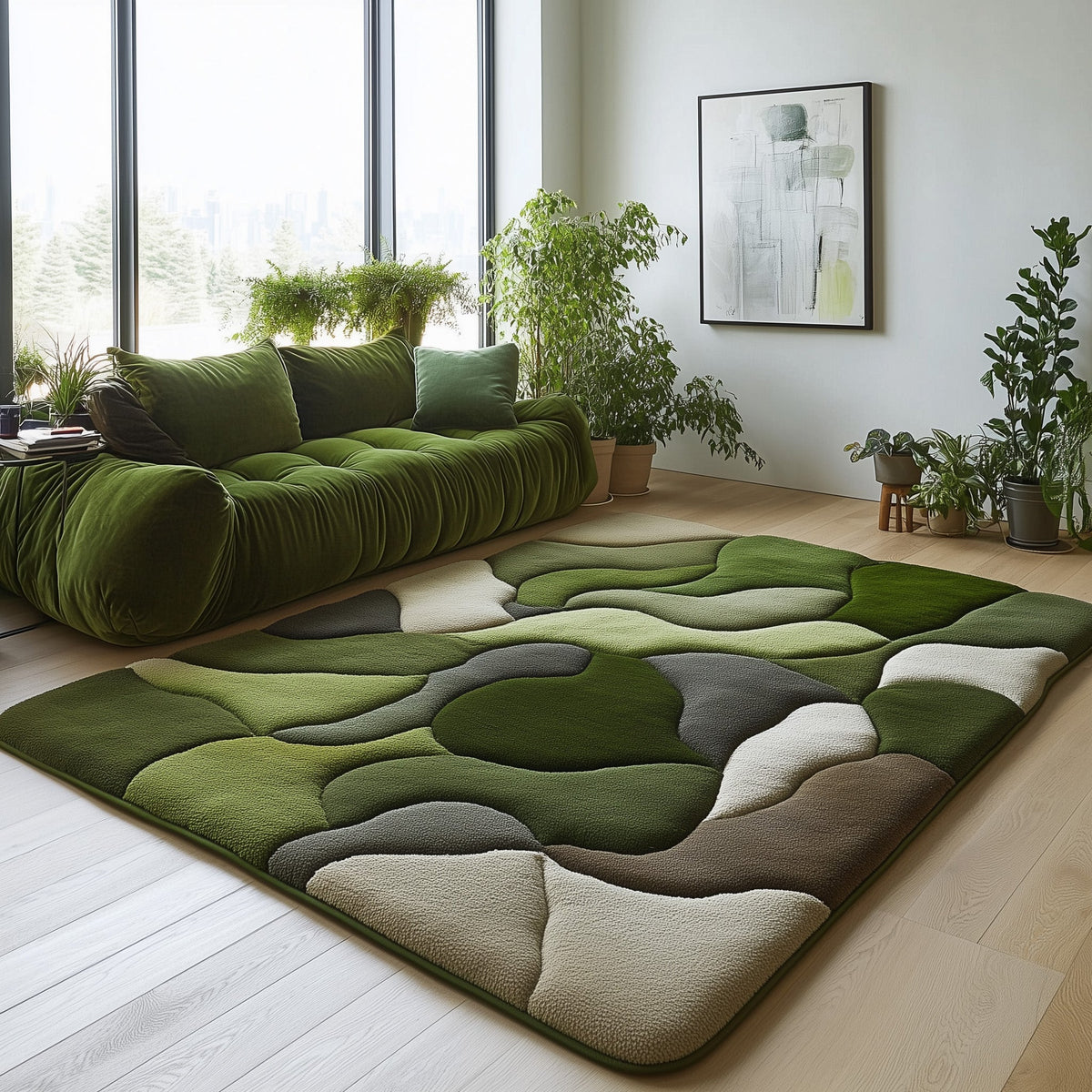 Moss Green area rug in a living room