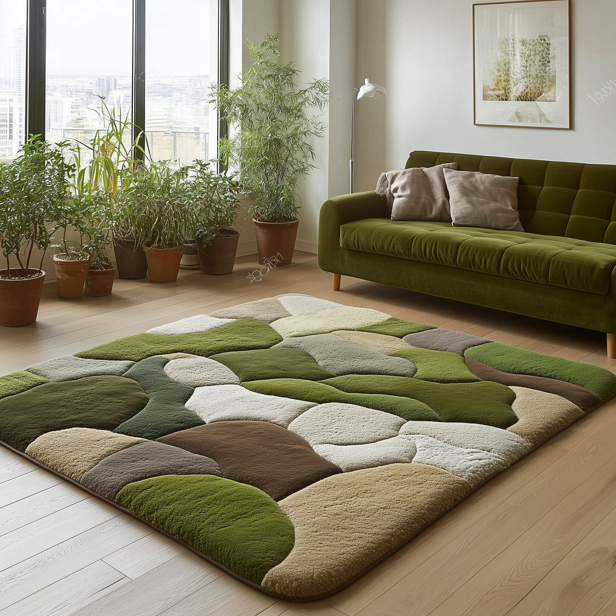 Moss Green area rug in a living room