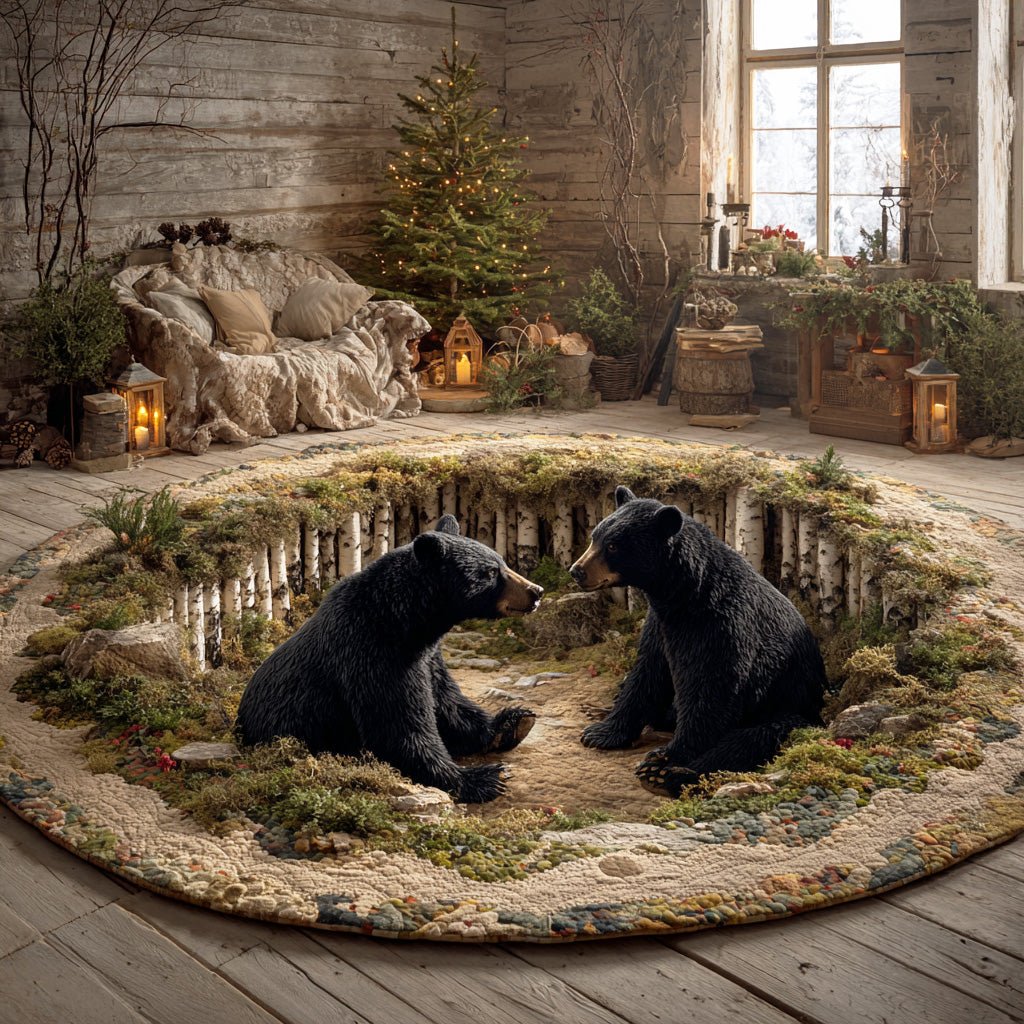 Mossy Bear Round Mat Rug - washable non-slip printed rug