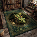Mossy Dragon Guardian area rug in a living room