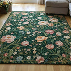 Mossy Flowers area rug in a living room