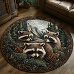 Mossy Hollow Raccoon Round Mat Rug - washable non-slip printed rug