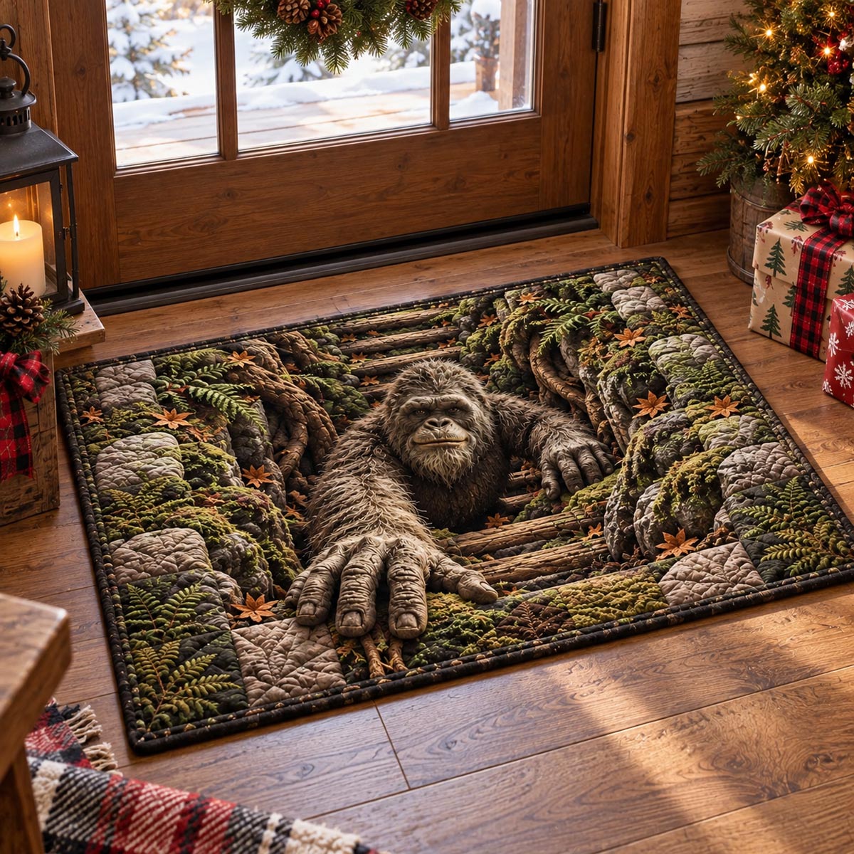 Mossy Sasquatch Trail Doormat - Nature Design | Printed Welcome Doormat - washable non-slip printed rug