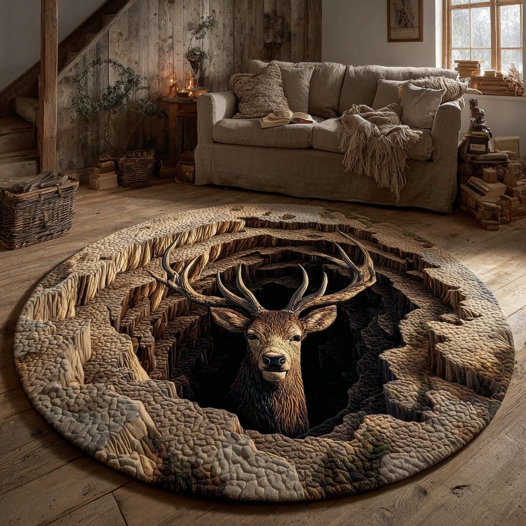 Mossy Stag Pit Round Mat Rug - washable non-slip printed rug