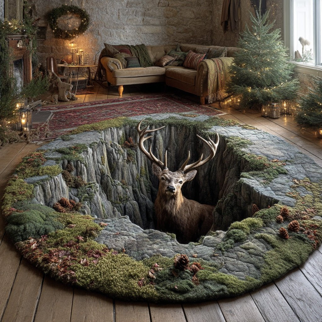 Mossy Stag Round Mat Rug - washable non-slip printed rug
