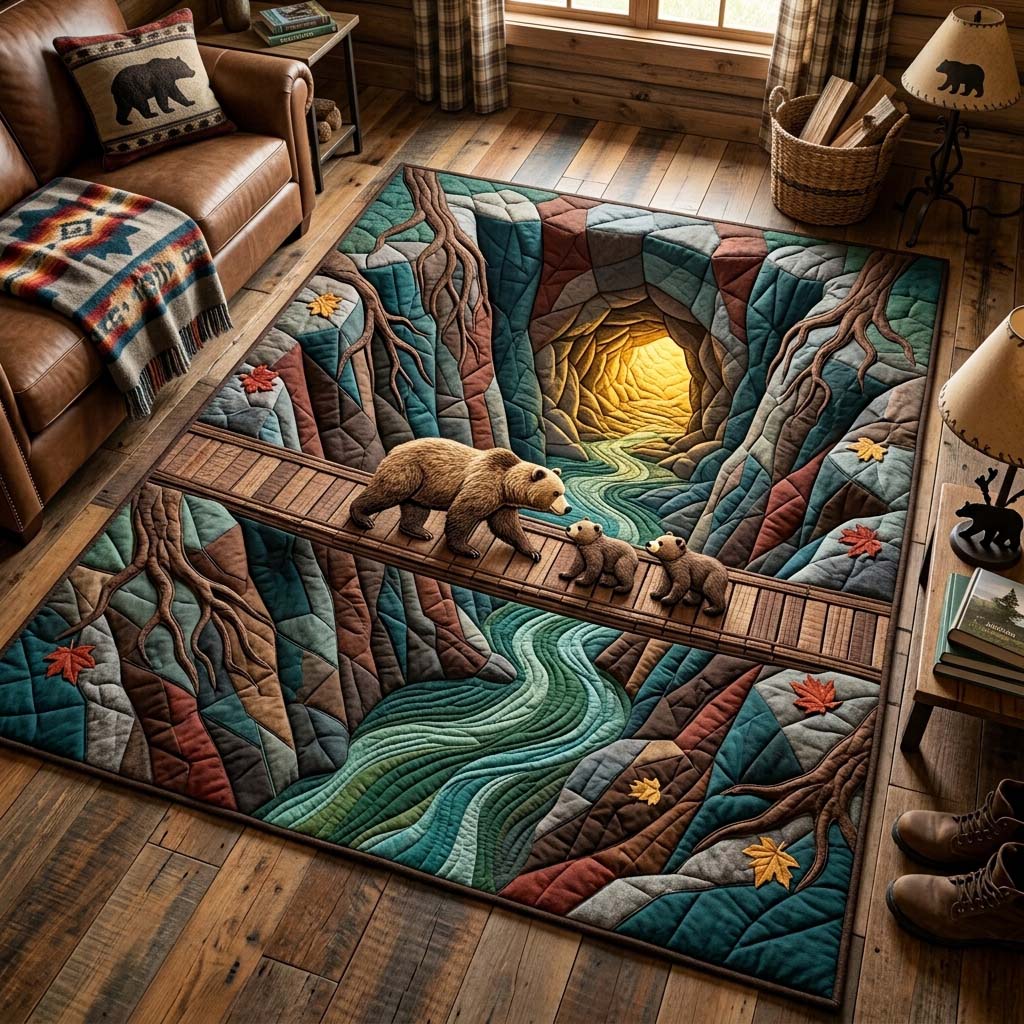 Mother Bear Ravine area rug in a living room