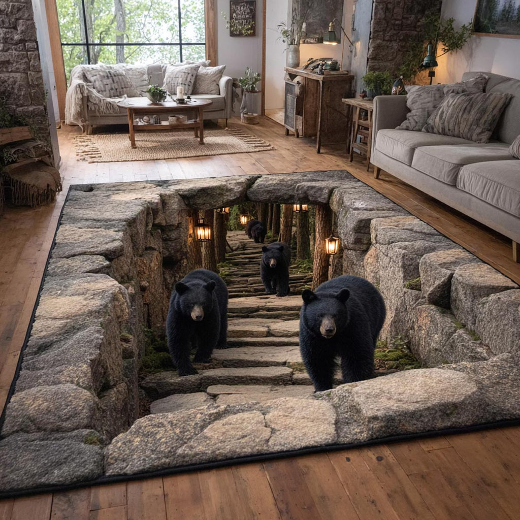 Mountain Bear area rug in a living room