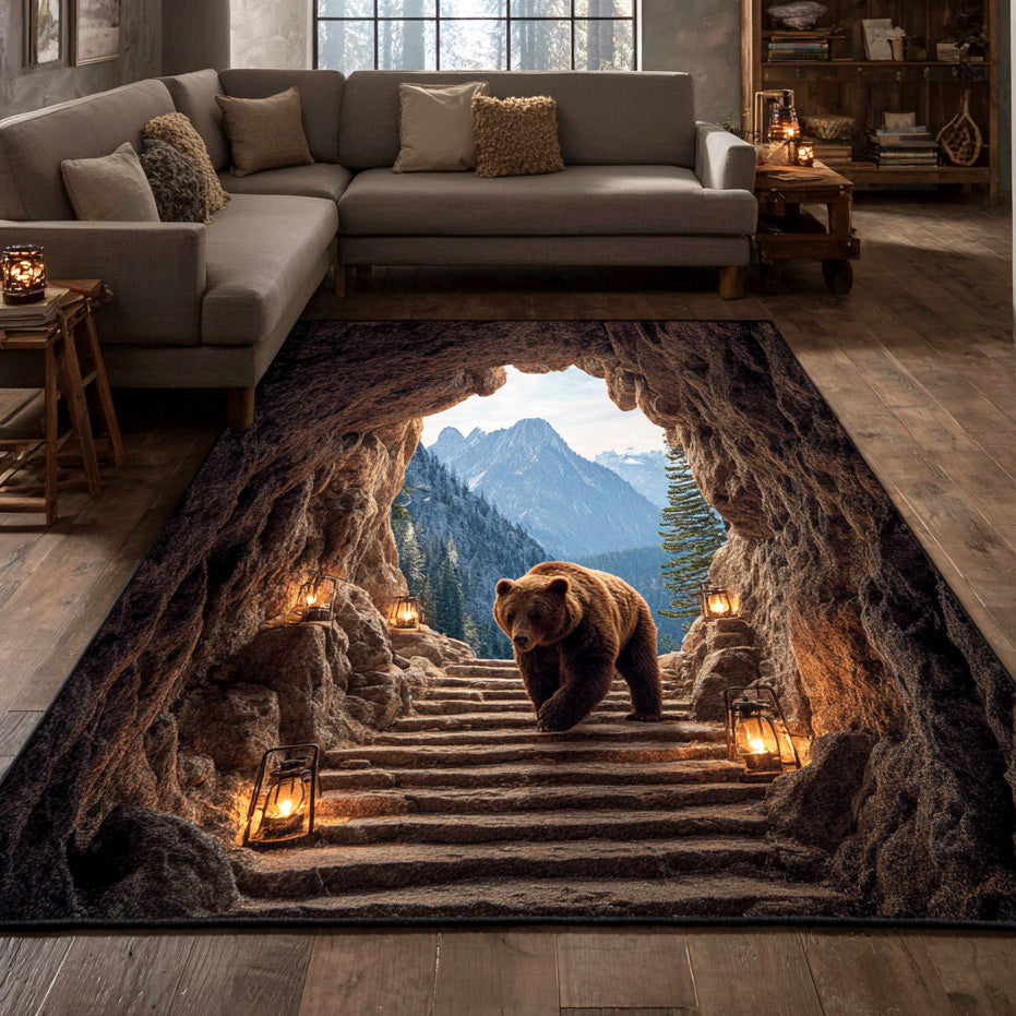 Mountain Bear area rug in a living room